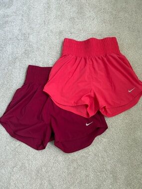 Nike Women's Running Shorts - Coral Pink & Deep Burgundy- Lot of 2